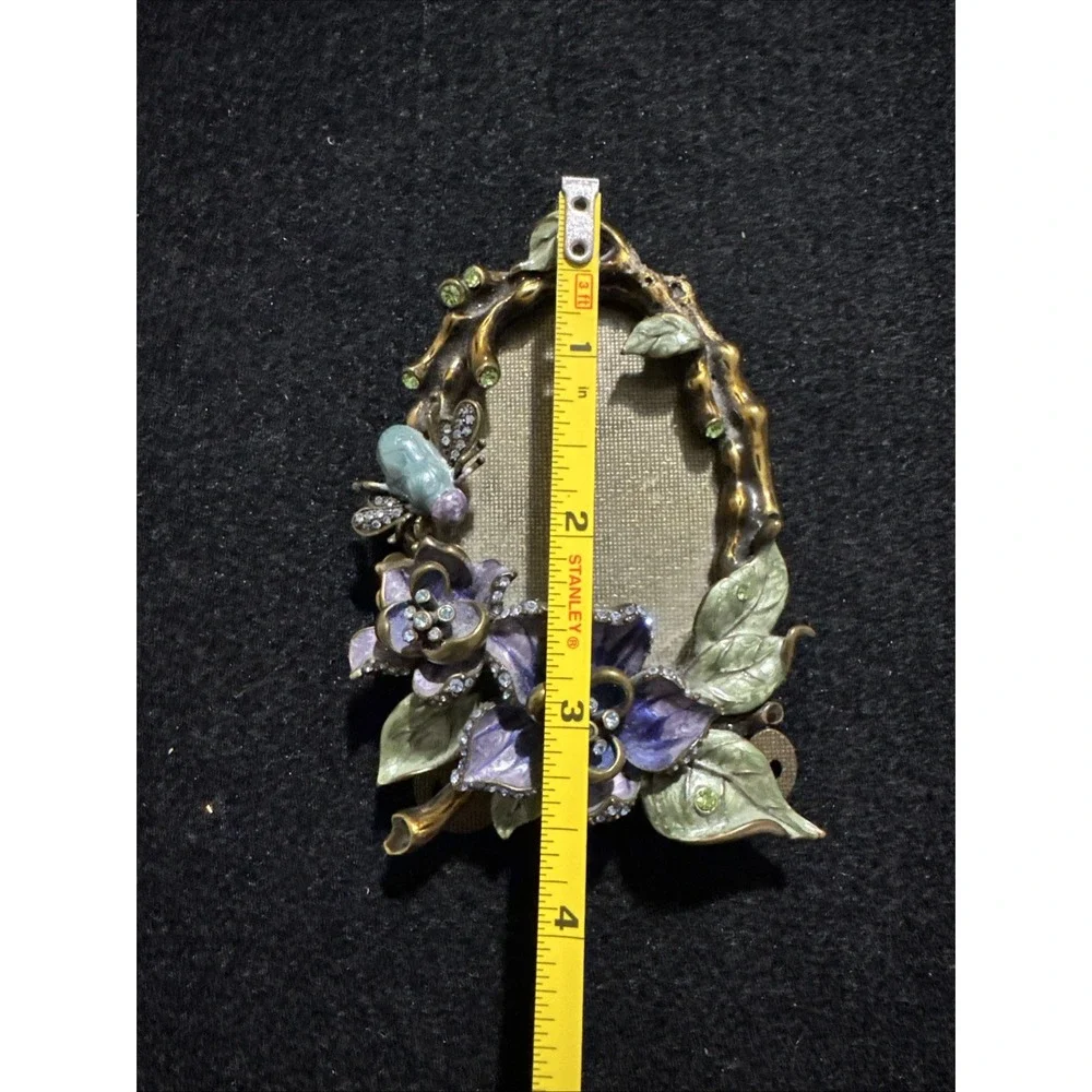 Argento SC Swarovksi Crystal Enamel Hummingbird Bee Flower Oval Picture Frame